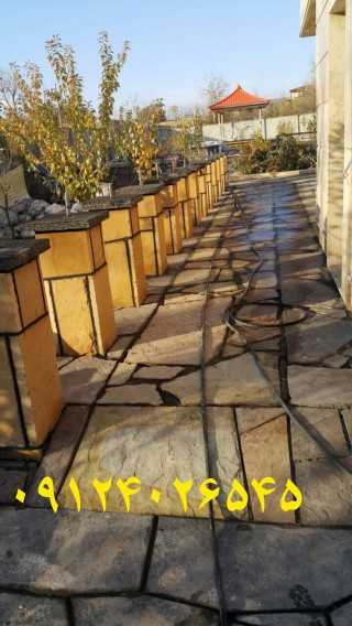 نصب سنگ مالون ورقه ای برای ویلا باغ